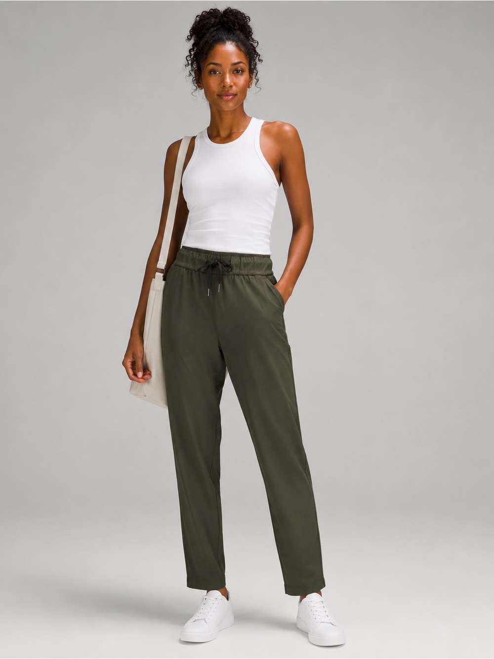 Lululemon On The Fly Olive Green Drawstring Pants Tapered Ankle Pockets 2